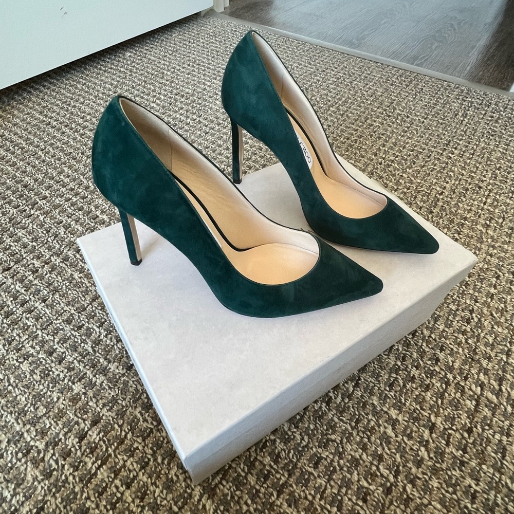 Jimmy Choo Romy 100 in Green Suede Never Been Worn